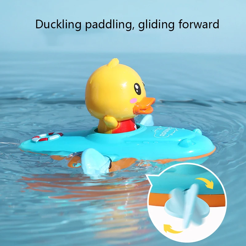 Children Bath Water Playing Toys Chain Rowing Boat Swim Floating Cartoon Duck Infant Baby Early Education Bathroom Beach Gifts