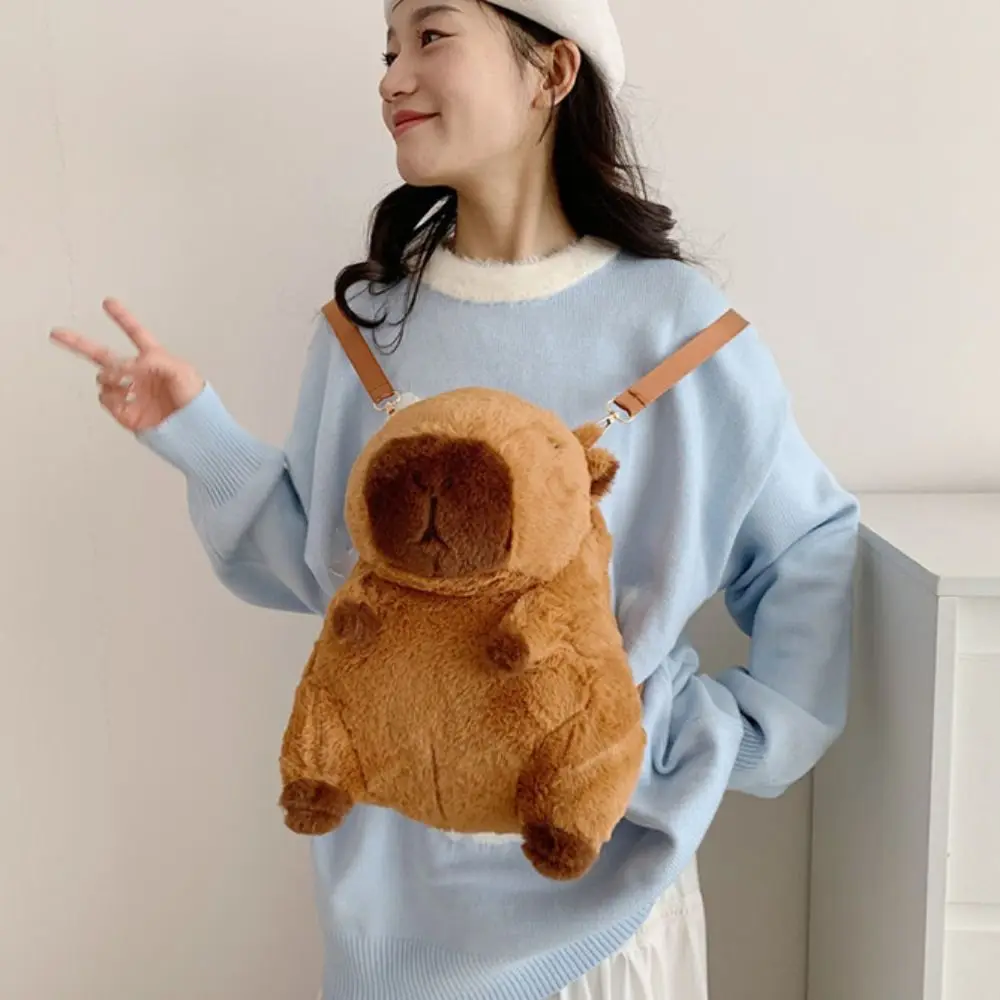 Kawaii capibara peluche zaino per le donne Versatile cartone animato divertente borsa a tracolla Capibala borsa Tote di grande capacità