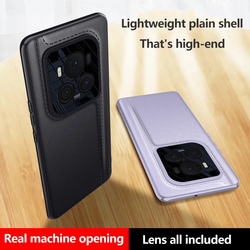 Ultra Thin Plain PU Leather Case For Honor Magic6 RSR Porsche Design Camera Lens Protection Cover