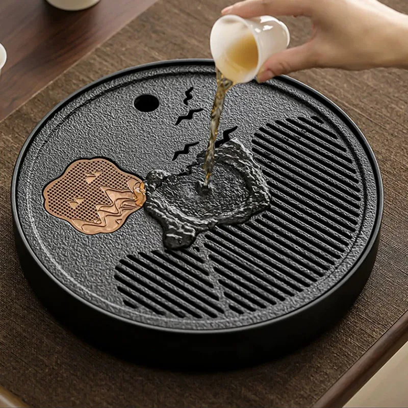 ^Round Drainage Tea Tray Serving Decorative Ceramic Accessories Table Marble Tea Tray Valet Hospitality Bandejas Home Products