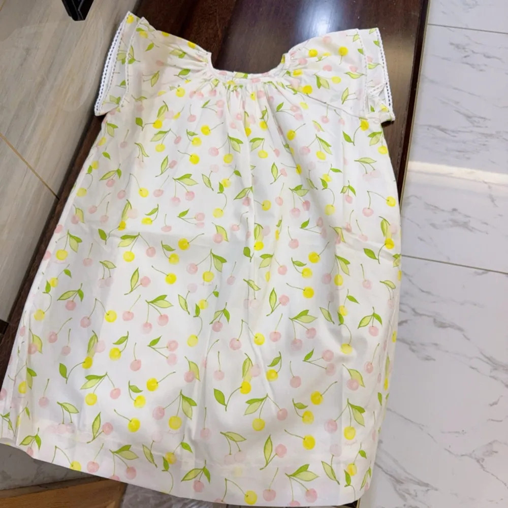 

summer kids girl clothes baby girls dress Cherry print pattern loose and comfortable girls' dress French style dress