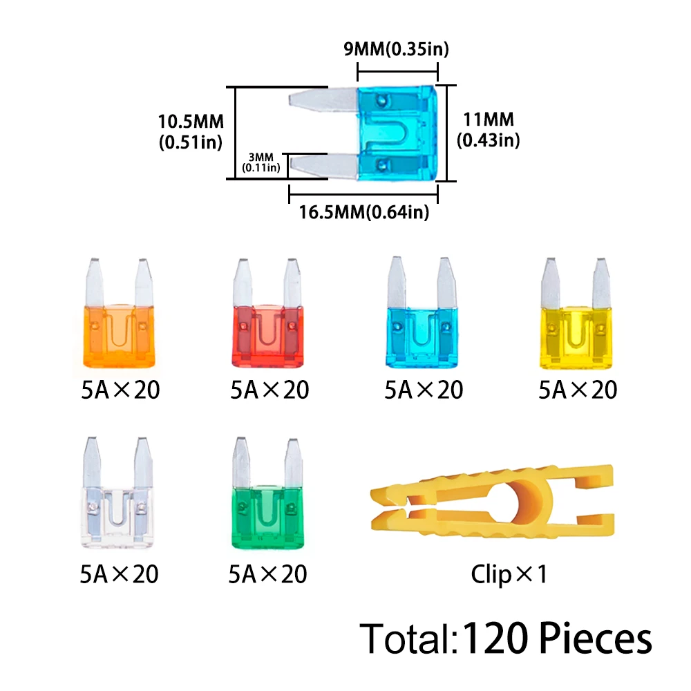120PCS 6Werte Kleine Größe Klingen Typ Auto Sicherung kit Sortiment 5A 10A 15A 20A 25A 30A sicherung Set Auto Auto Lkw mit Box Clip – Detail 7