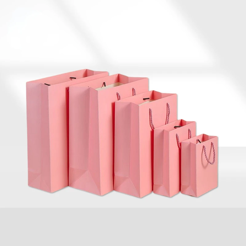 1pc Fashion pink Color Paper Gift Bag With Handles Festival Gift Bag Shopping Bags Kraft Paper Packing Bag Clothes storage bag