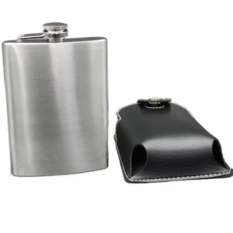 8OZ Wine Whisky Pot Bottle Hip Flasks Stainless Steel Flagon Drinker Alcohol Leather Cover Portable Outdoor Drinkware