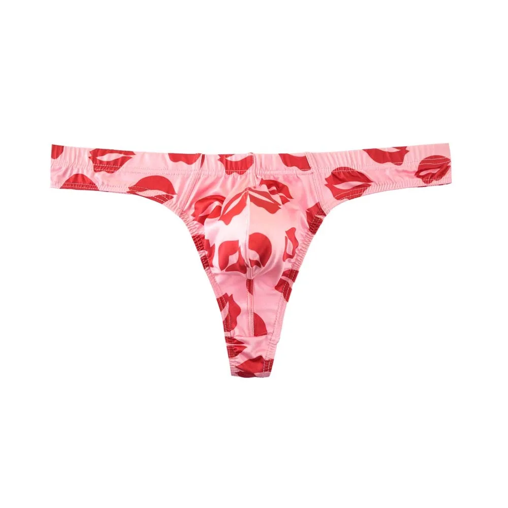 

Comfortable Ice Silk Men Lip Pattern Thongs with Mouth Print Low Waisted Men's Panties T-back Lingerie Male Briefs Sports