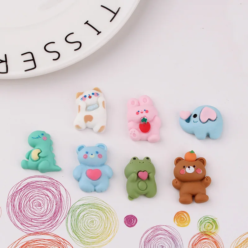 10pcs Resin Cartoon Animal  Diy Mobile Phone Shell Accessories Drop Glue Hair Clip Patch Manual Materials