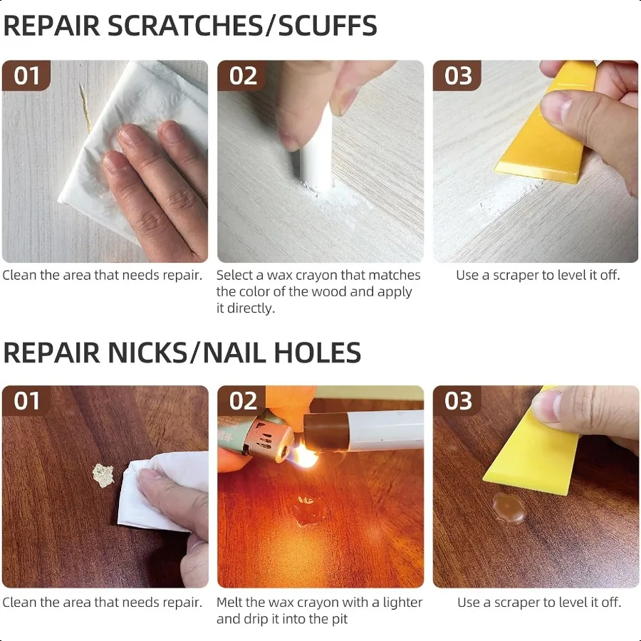 أعواد حشو الخشب 12 لونًا أقلام شمع خشبية لإصلاح الخدوش والشقوق وفتحات الأظافر على كابينة أرضيات الأثاث الخشبي