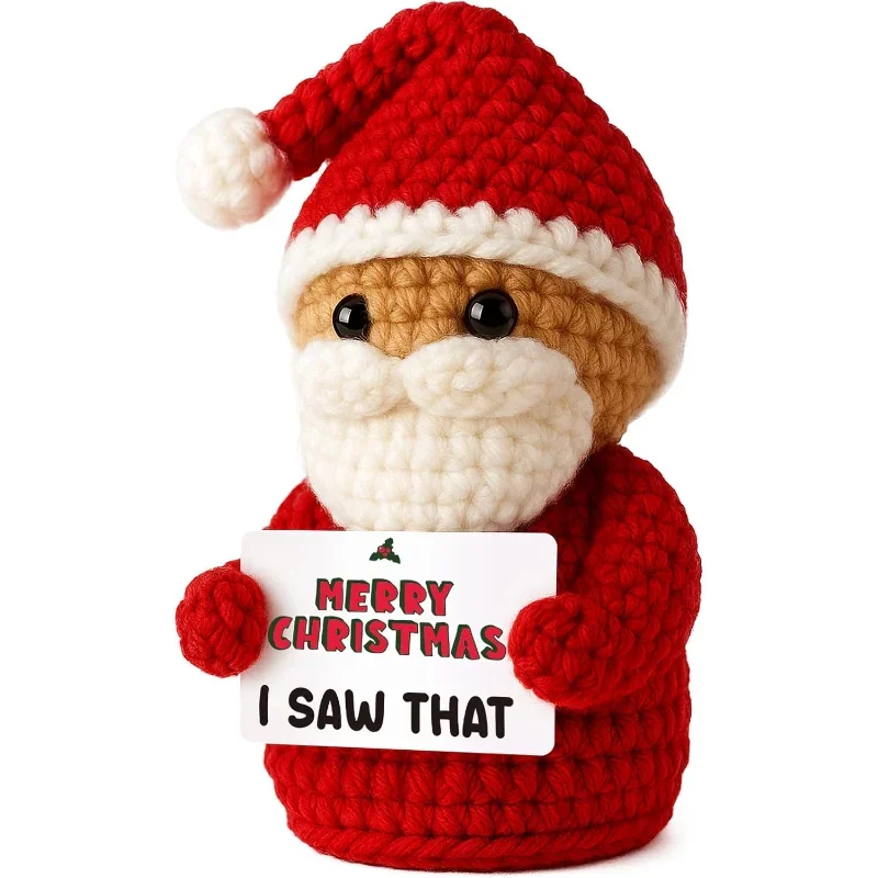 Christmas Handmade Crochet Santa Claus with Card Funny Christmas Coworker White Elephant Christmas Stocking Stuffer Gift Idea