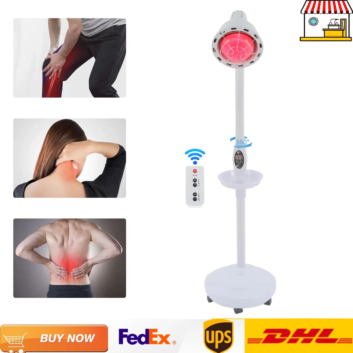 التحكم عن بعد مصباح الحرارة بالأشعة تحت الحمراء للعلاج الطبيعي |   مصباح خبز بالأشعة تحت الحمراء قائم بذاته لتخفيف الآلام مع سلك بطول 5.91 قدم