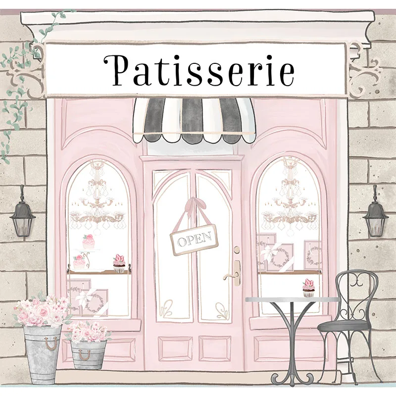 French Paris Bakery Cake Patisserie Pastry Shop Party Decor Backdrop Pink for Girl Boy Baby Shower 1st First One Birthday Custom