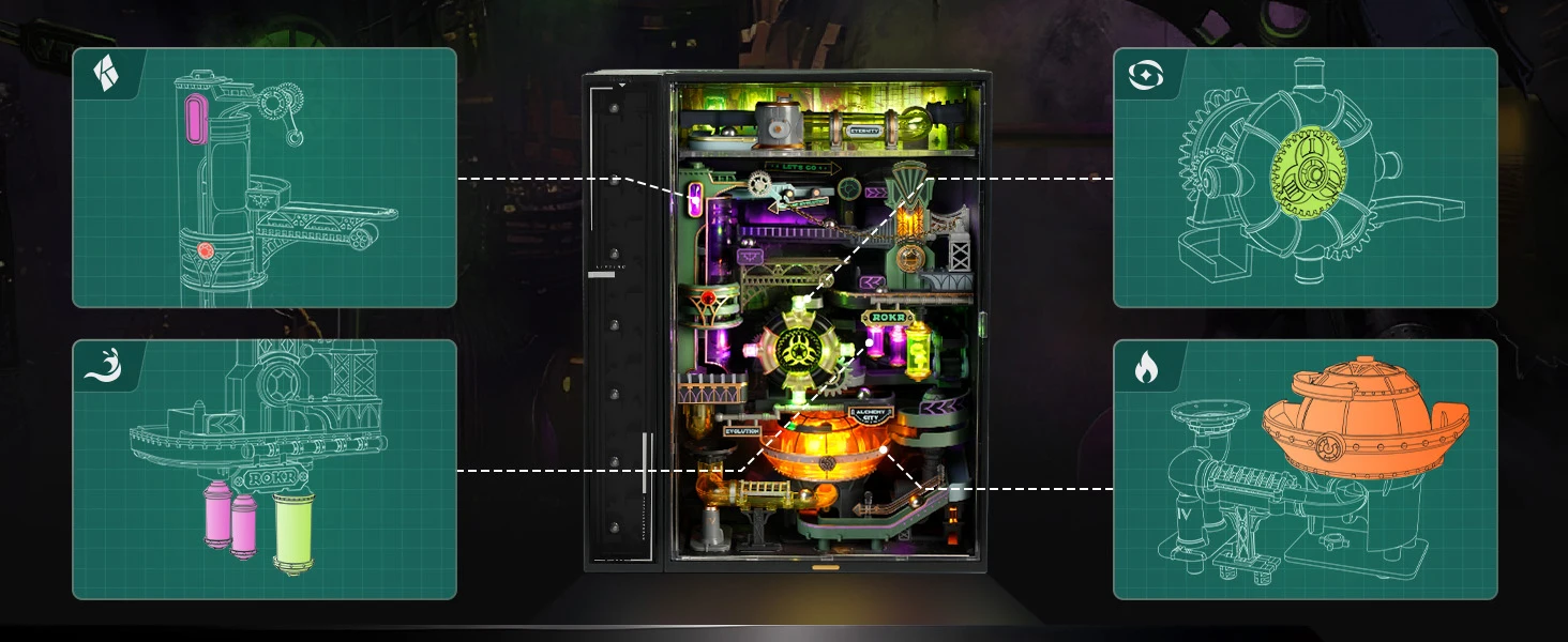 ROBOTIME ROKR Alchemy City Murmelbahn Unendliche Schleife Parallelwelt-Serie STEM-Spielzeug Ultimatives Geburtstags- und Feiertagsgeschenk für Männer – Detail 5