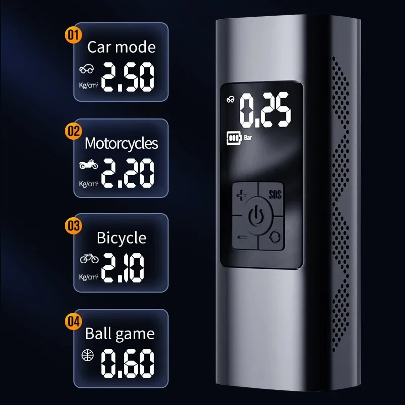 ضاغط هواء كهربائي صغير للسيارة ، ثنائي الاستخدام ، بنك طاقة ، محمول ، نافخ إطارات لاسلكي ، قابل للنفخ