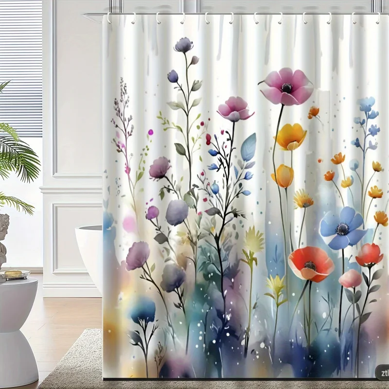 Vibrant Tie-Dye Flower Shower Curtain with Eyelet Grommets - All-Season Water-Resistant Polyester Bathroom Accessory, Woven Flor