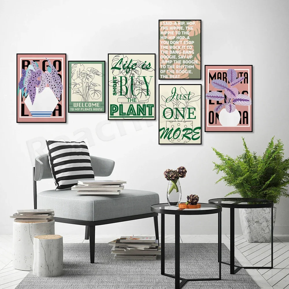 مرحبا بكم في ملصق بيت النبات الخاص بي، نبات الزمرد، نبات الصلاة، مونستيرا، بيجونيا، عشب المال، مروحة النبات، توضيح الكلمات،