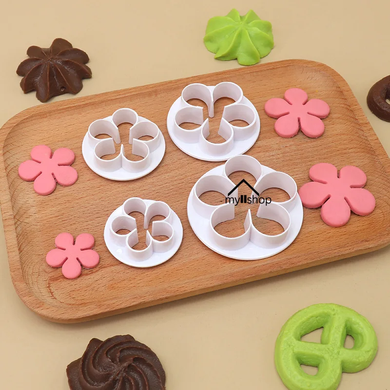 4pcs/set Plum Blossom Flower Cutting Mold Plastic Biscuit Cookies Sugar Flipping Cake Pastry Tools Baking Supplies