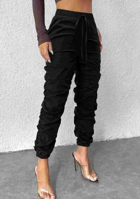 

Spring and Autumn Solid Color High Waist Folded Stacked Pants Design Nine Fen Pants Women's Casual Trendy Leg Tights