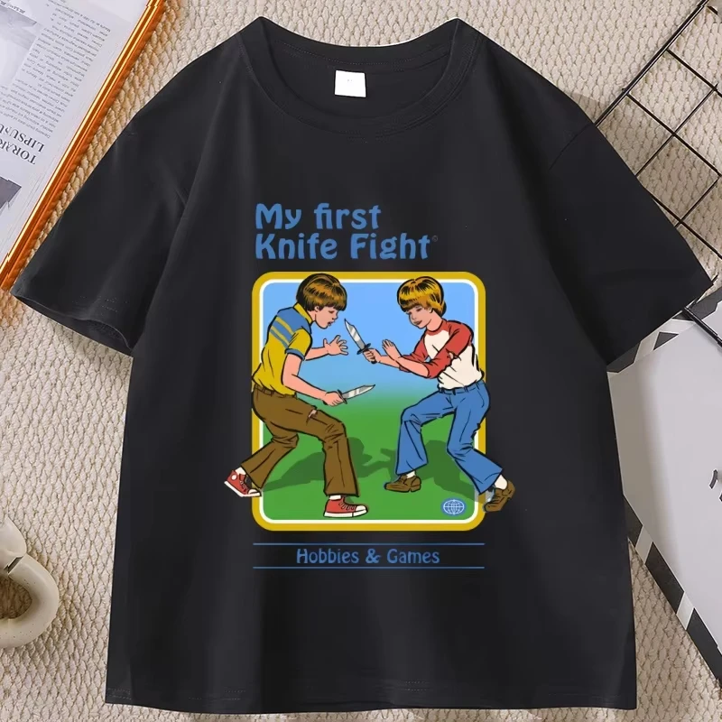 

Steven Rhodes My First Knife Fight T-shirts Men Women Summer Vintage Short Sleeve Round Neck T Shirt Y2k Camisetas De Hombre