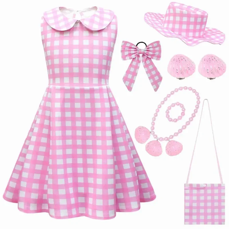 2023 Movie Barbi Kids Cosplay Pink Dresses for Girls Princess Birthday Party amanda petty Costume vestiti di Halloween Vestido