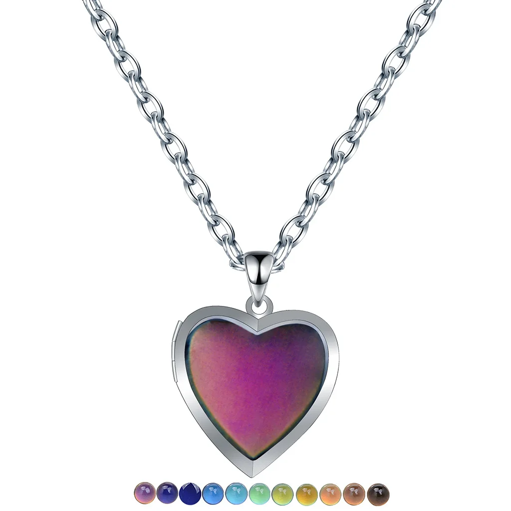 Emotional Temperature Color Changing Heart Pendant Necklace for Women Romantic Design LOVE Charm Necklace Jewelry