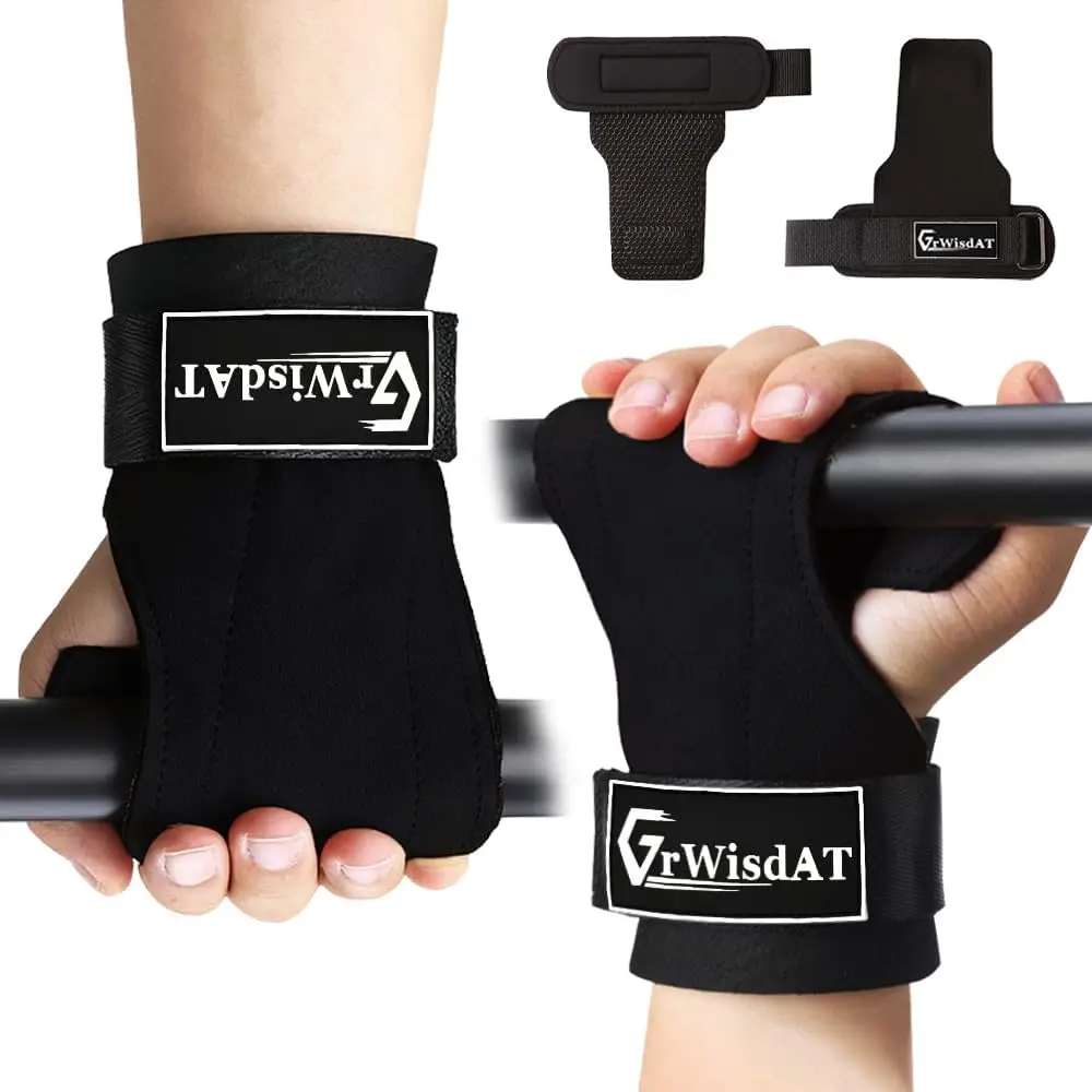 

Двухслойные кожаные ремни для поднятия тяжестей, регулируемые захваты для отжиманий и становой тяги (пара)