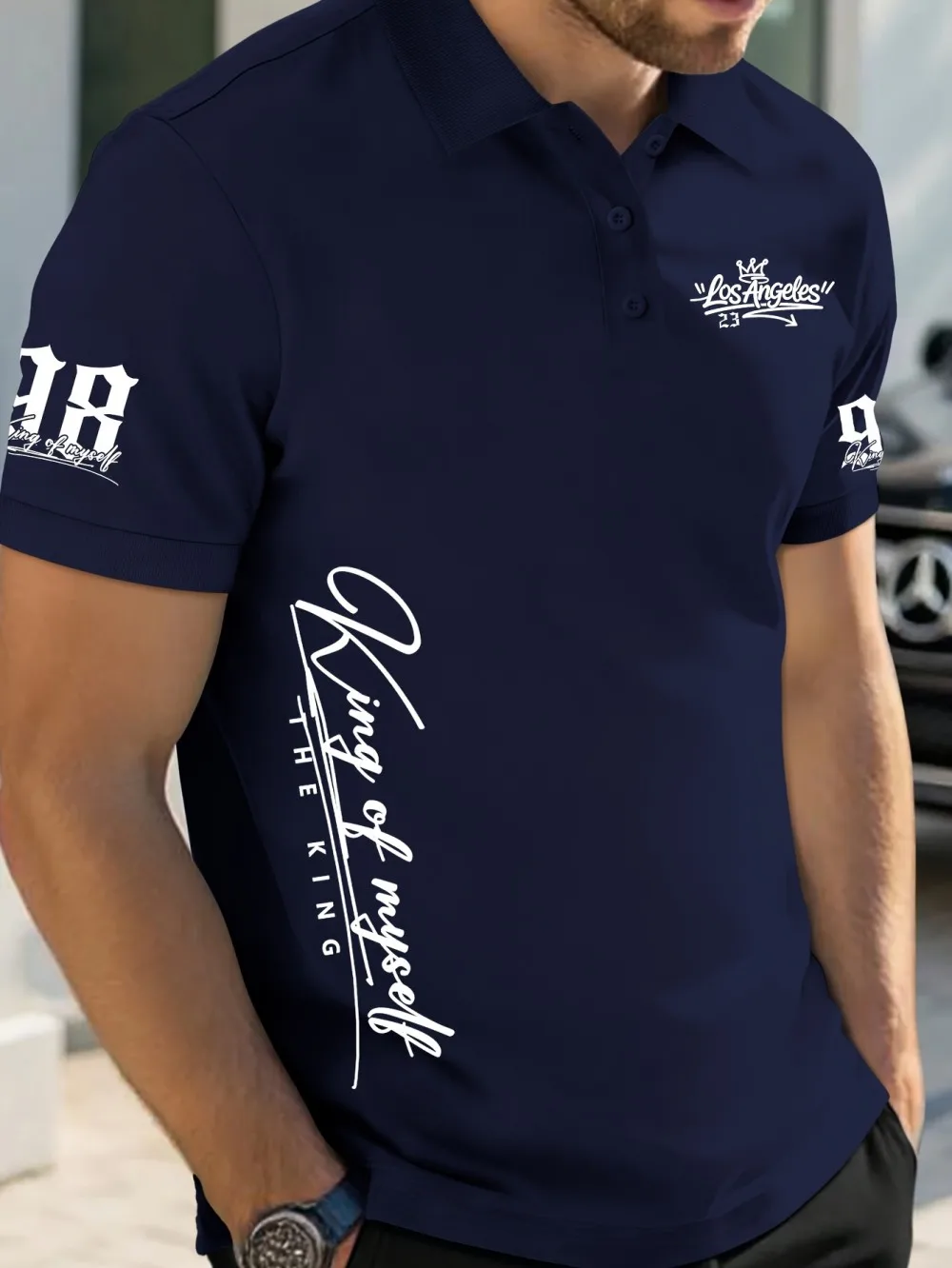 European and American men's summer retro Los Angeles letter print soft breathable polo short sleeved T-shirt outdoor casual top