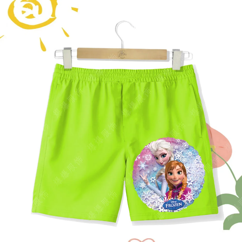 Disney Kawaii Girls Clothing Children's Aisha Disney and Anna Sisters Casual Shorts 2-14 Swim Beach shorts Quick drying shorts