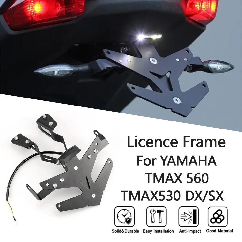 

MTKRACING License Plate Holder For YAMAHA TMAX530 DX/SX 2017-2019 TMAX560 2020-2021 License Frame LED Rear Tail Bracket