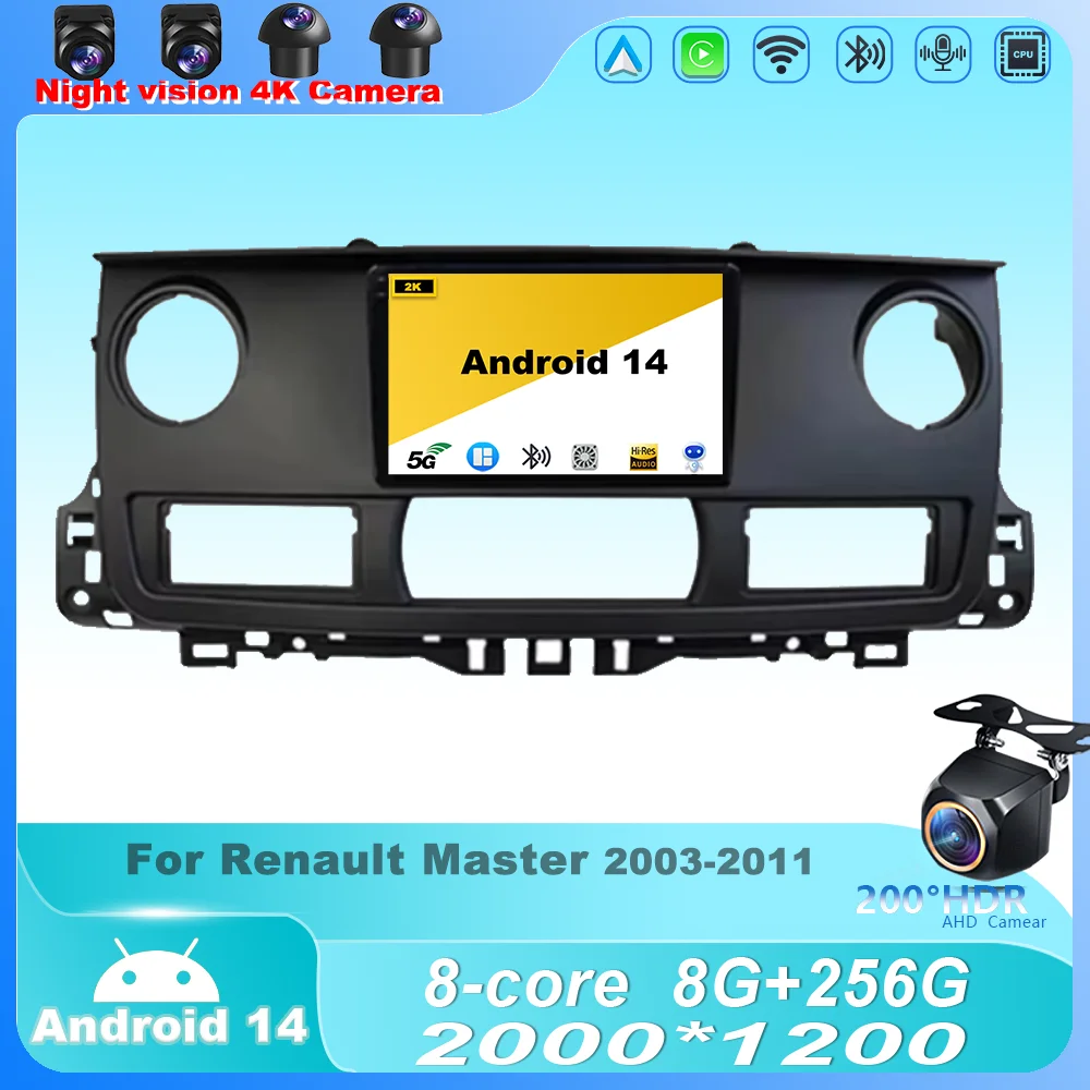 

Android 14 Multimedia Head Unit Car Player GPS Stereo Navig ation Auto Radio DVD TV Carplay Screen For Renault Master 2003-2011