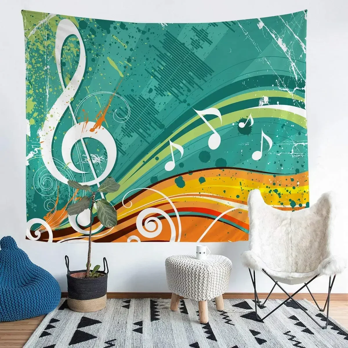 Music Guitar Tapestry Rock Music Musical Instruments Note Tapestry Wall Hanging Decor for Kids Boys Girls Bedroom Living Room