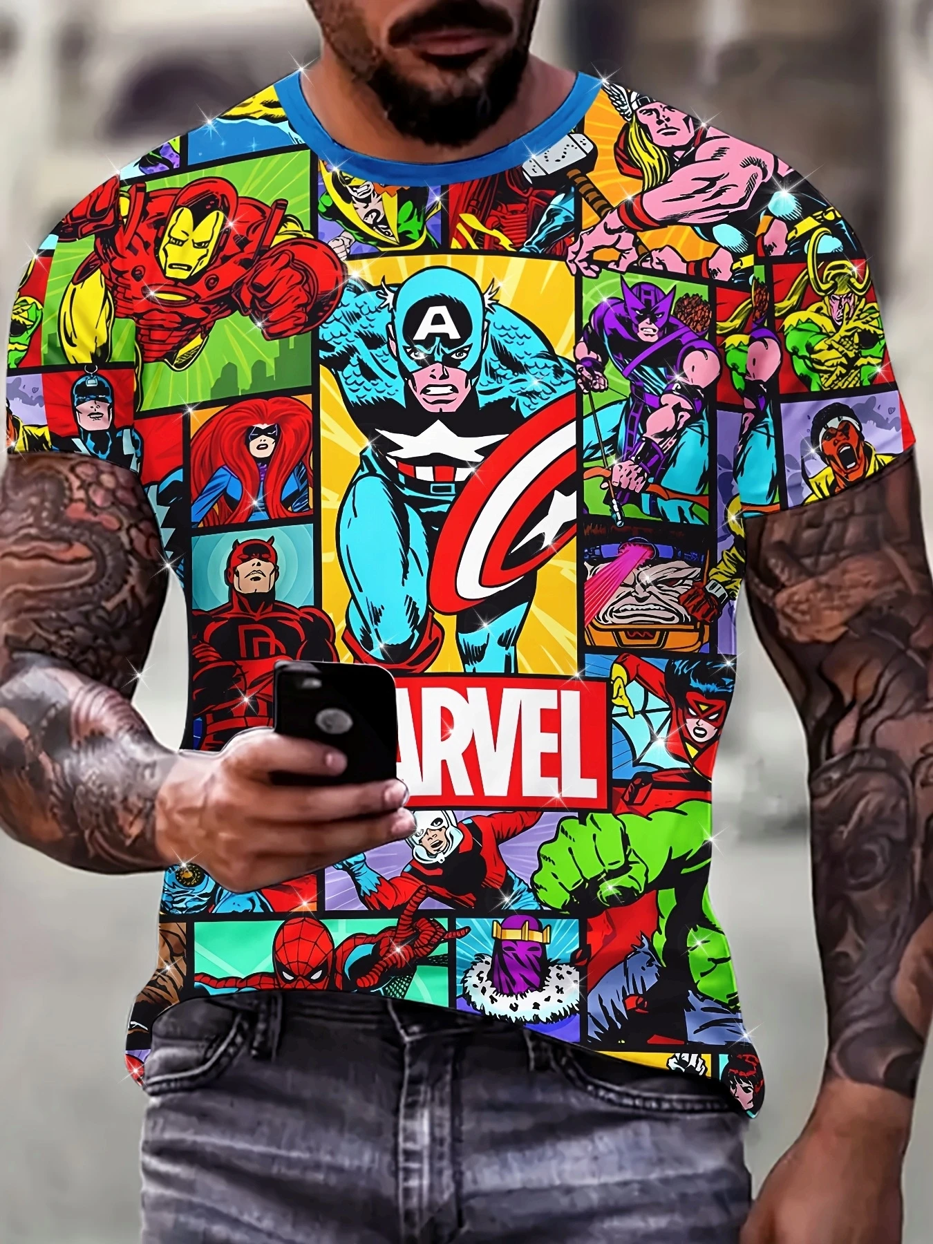 

Marvel Heroes T-Shirt Graphic Tee Funny Slogan Letter 3D Print Casual Clothing Vintage Designer Summer New Independence Day Tee