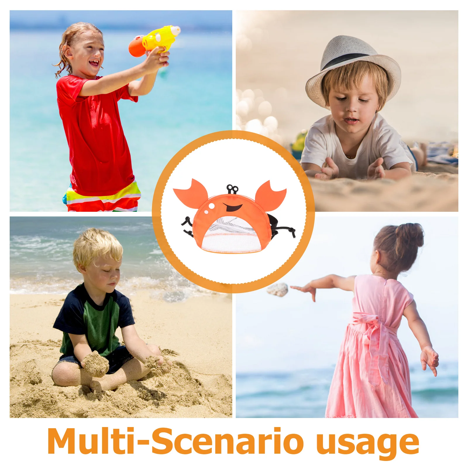 Creative Crab Design Mesh Beach Bag Large Capacity Beach Shell Storage Sand Sifter for Kids Double End Bag Sand Sifter