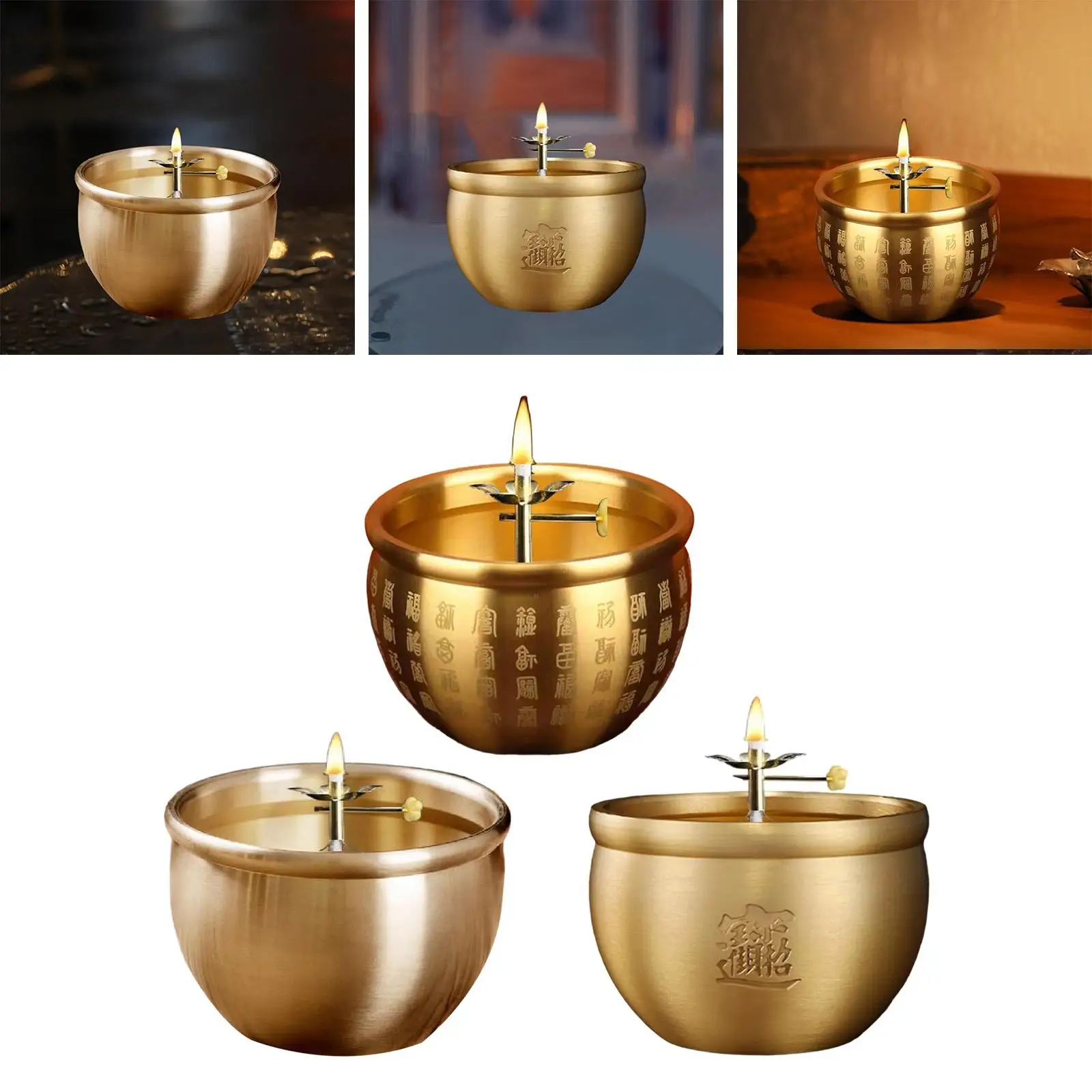 Retro lâmpada de óleo ghee suporte da lâmpada budista cobre brilho ajustável para