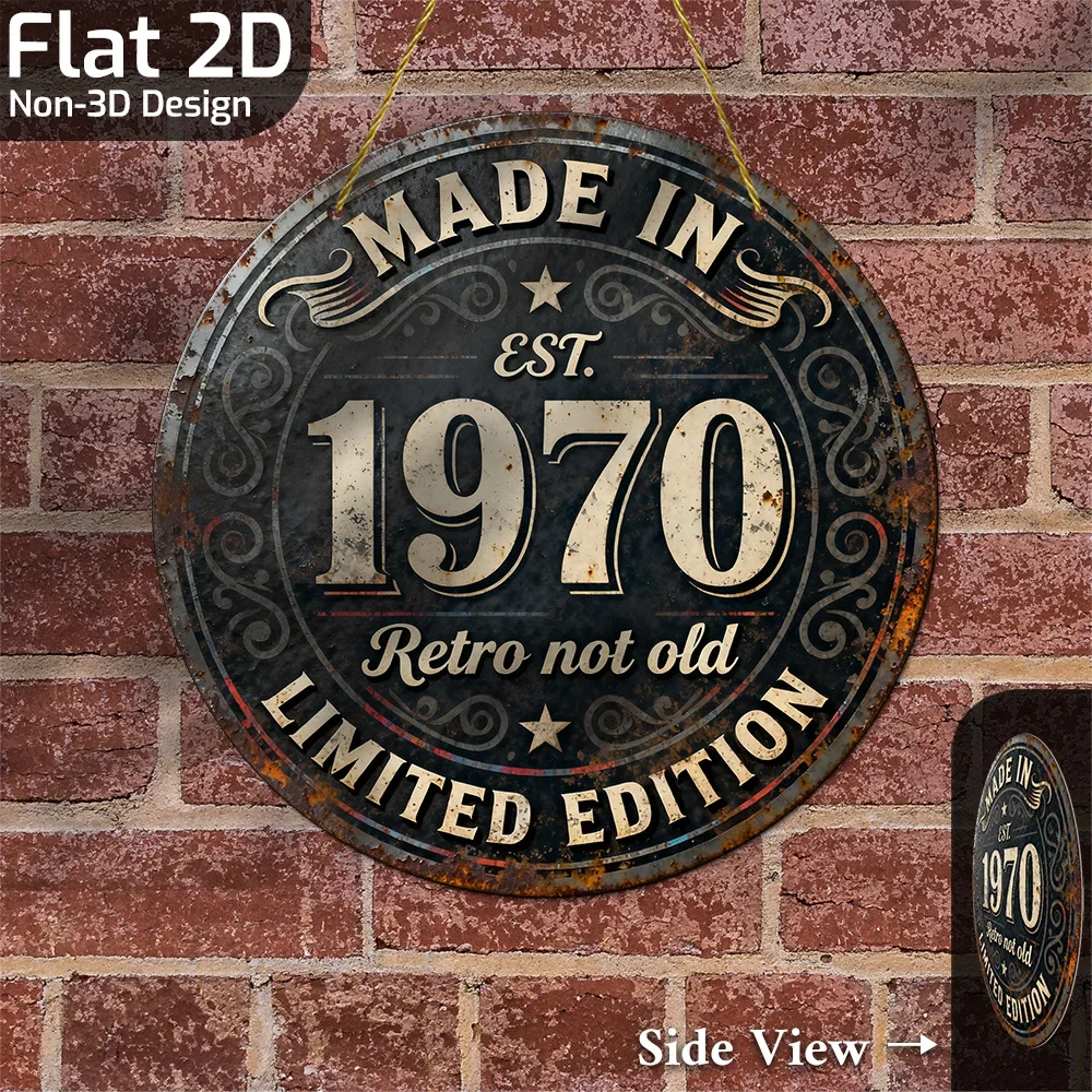 Made In 1970 Retro Not Old Limited Edition Round Tin Sign, 1pc 2D Flat Vintage Distressed Birthday Metal Wall Plaque, 20cm Bar M