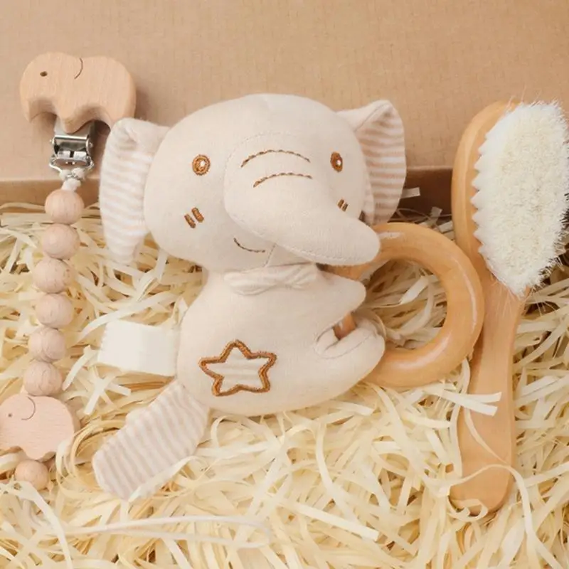Baby Soothing Bracelet and Dummy Clip & Brush Pacifier Chain Holder Teether Brush for Infant Toddlers Teether Toy L8RB