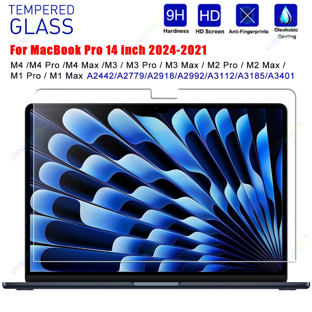 2Packs Tempered Glass Screen Protector For MacBook Pro 14 inch 2024-2021 M1, M2, M3, M4, Pro, Max HD 9H Bubble Free Screen Film