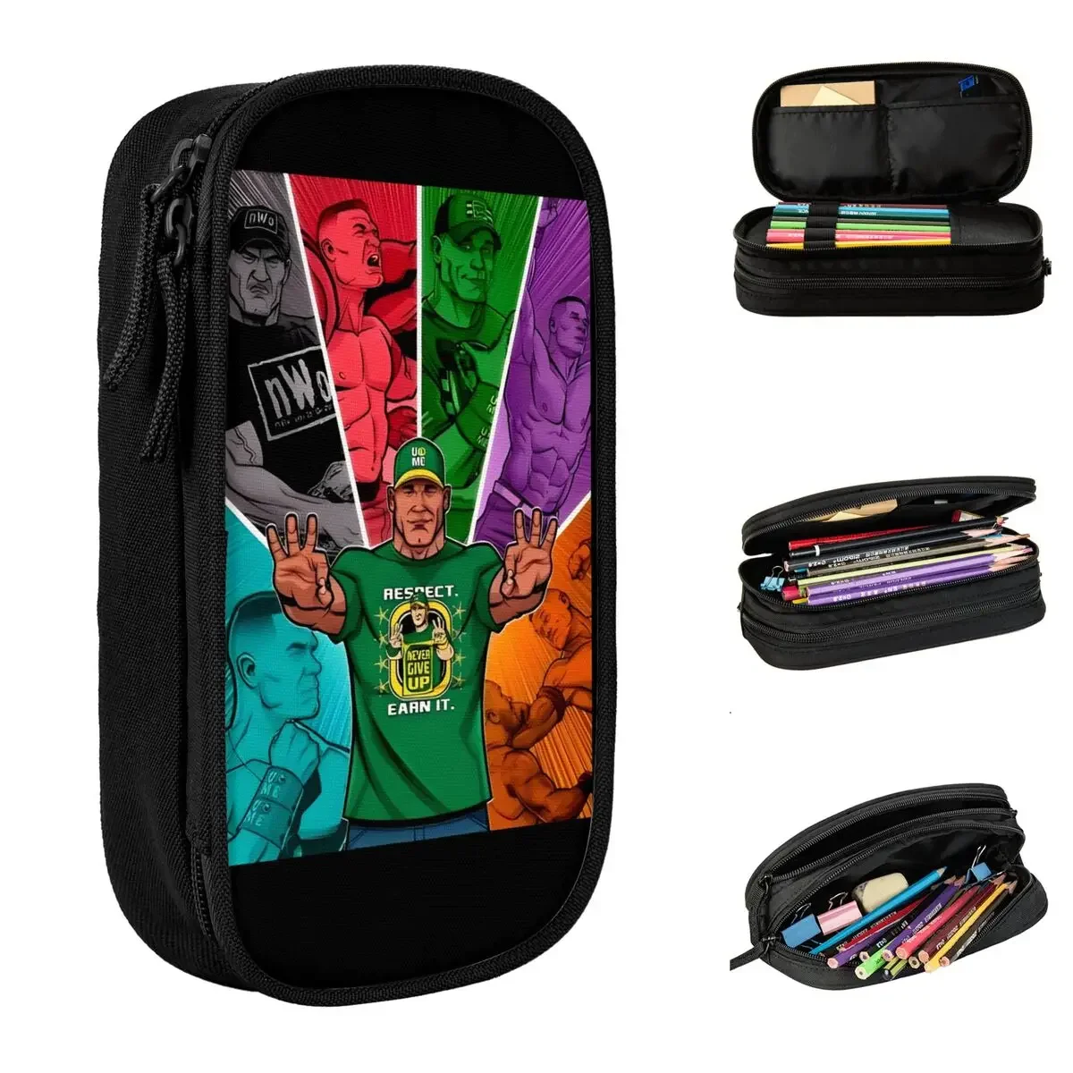 

John Cena Never Give Up Pen Box Double Layer Large-capacity Kids School Supplies Cool Wrestler Pencil Bag Suprise Gift