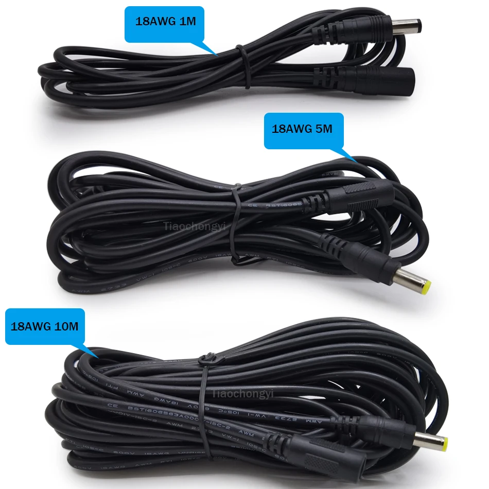 تيار مستمر موصل الطاقة 18AWG الأسود مهايئ الرافعة تمديد الحبل 5.5x2.1 مللي متر أنثى إلى ذكر 1 متر 3 متر 5 متر 10 متر #2