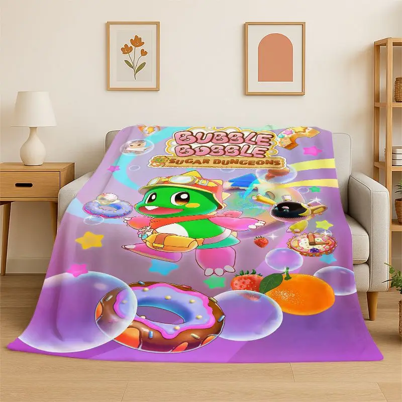 Retro Bubble Bobble Cartoon Game Flannel Blanket Soft Warm Throw Blanket for Bedroom Living Room Bed Travel Camping Picnic Gift