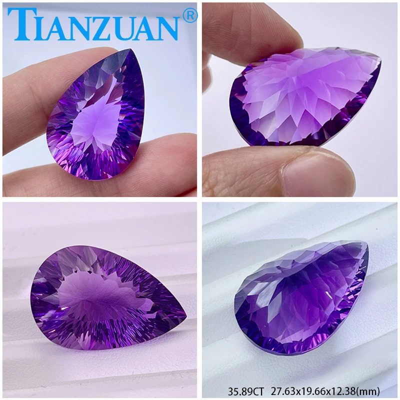 Natural Amethyst Intense Purple Color Pear Shape Brilliant Cut Loose Gem Stone with GRC Certified