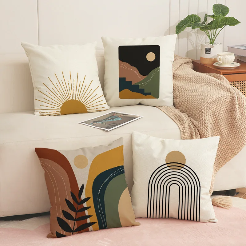 BOHO Style Printing Pillow Cover Indoor Bay Window Decoration Square Geometric Cushion Linen Abstract Simple Sofa Pillow