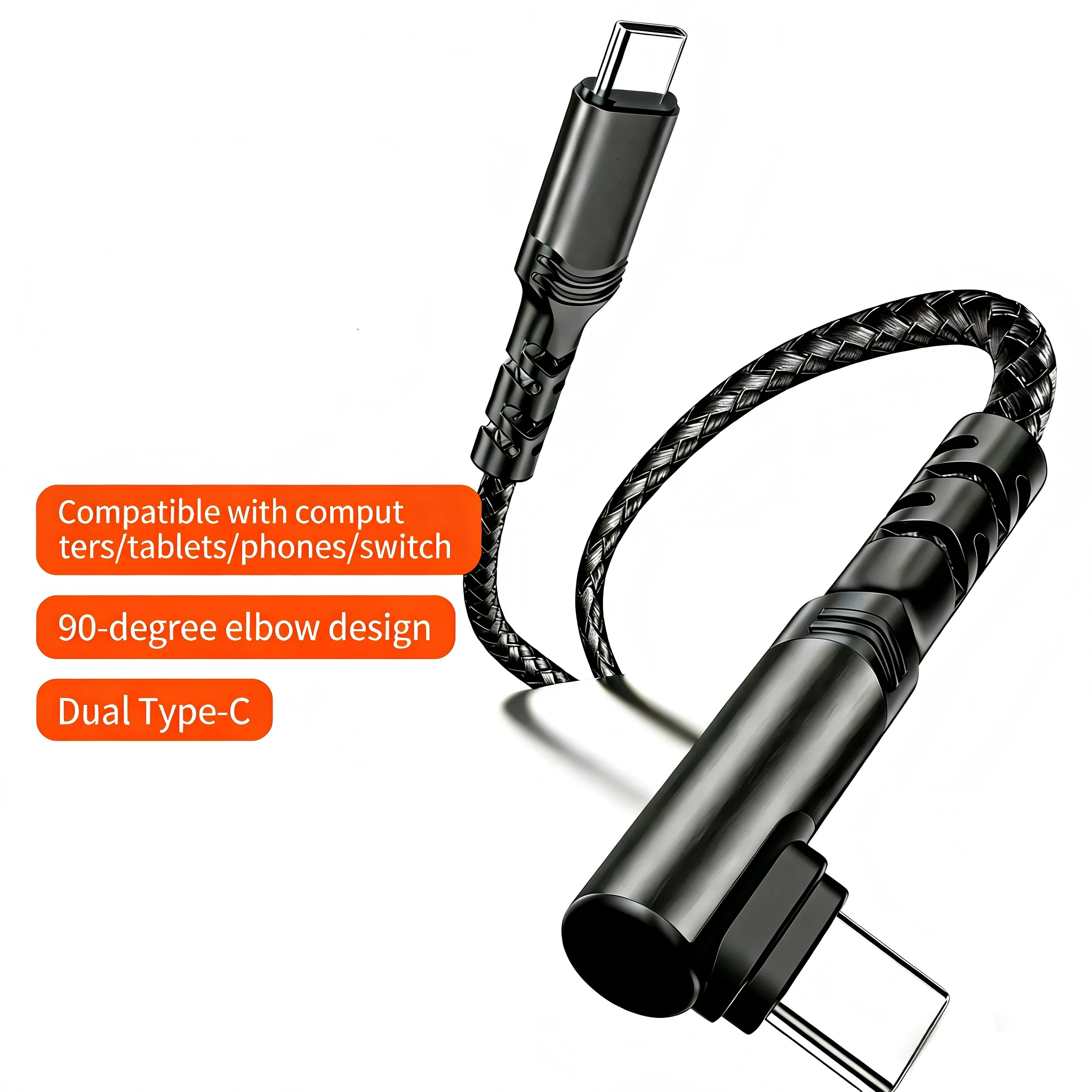 120W 0,3m/1m/2m 90-Grad-Winkel Nylon-Ummanteltes Schnellladekabel USB-C auf Typ-C Kabel für iPhone 15 16 17 Samsung Xiaomi