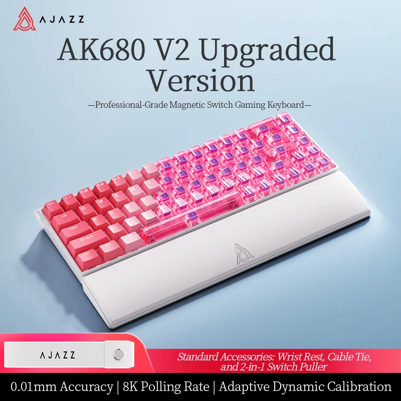 AK680 V2 mechanisch toetsenbord met magnetische schakelaar, aluminium plaat voor stabiel typen, Music Sync 2.0 RGB-verlichting, hoogfrequente Esports-chip, compact bedraad toetsenbord met 68 toetsen