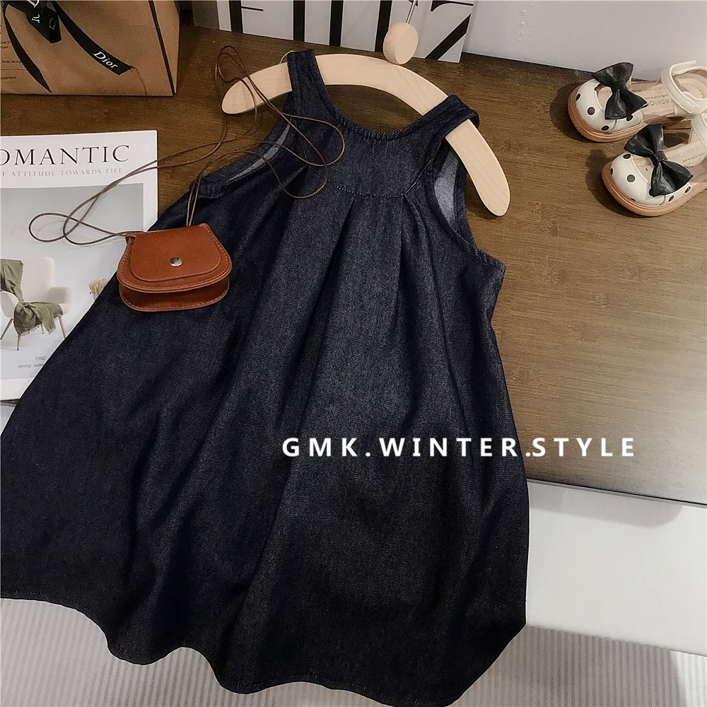 Korean children's clothing summer style girls retro sleeveless denim skirt baby doll vest skirt dress girls