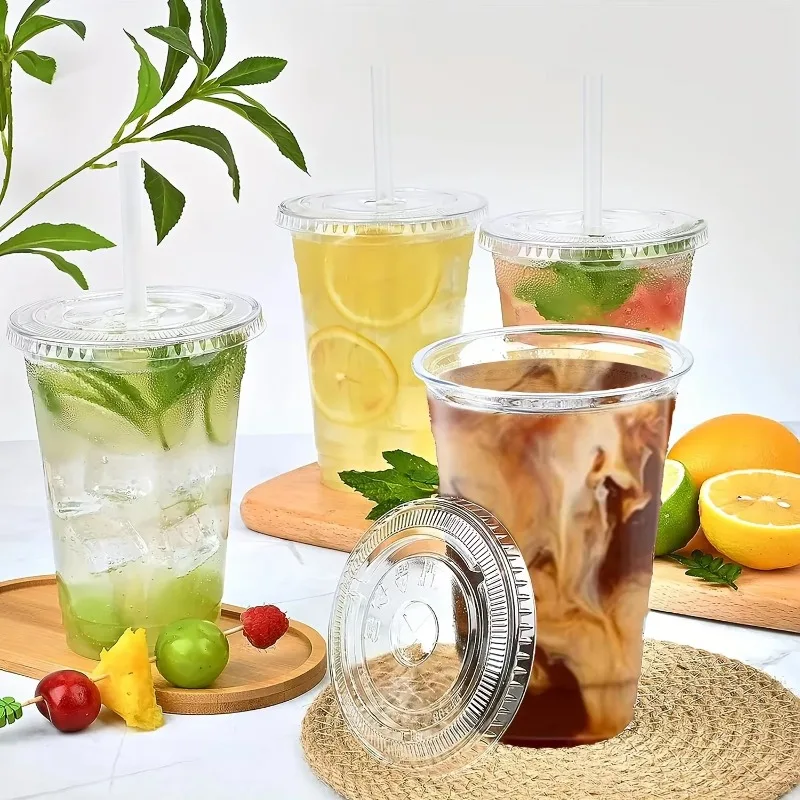 50PCS 12/16/20OZ Disposable Plastic Cups with Lids Iced Coffee Outdoor Picnic Clear Cup Cold Drinks Birthday Party Supplies view 3