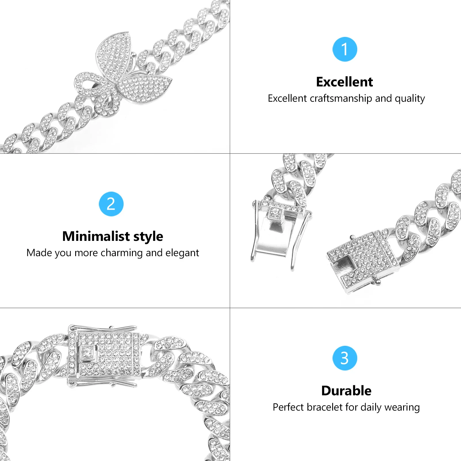 

Sparkling Rhinestones Butterflies Bracelet Hip Hop Style Bracelet for Videos Dating Parties Comfortable Wear Women Men