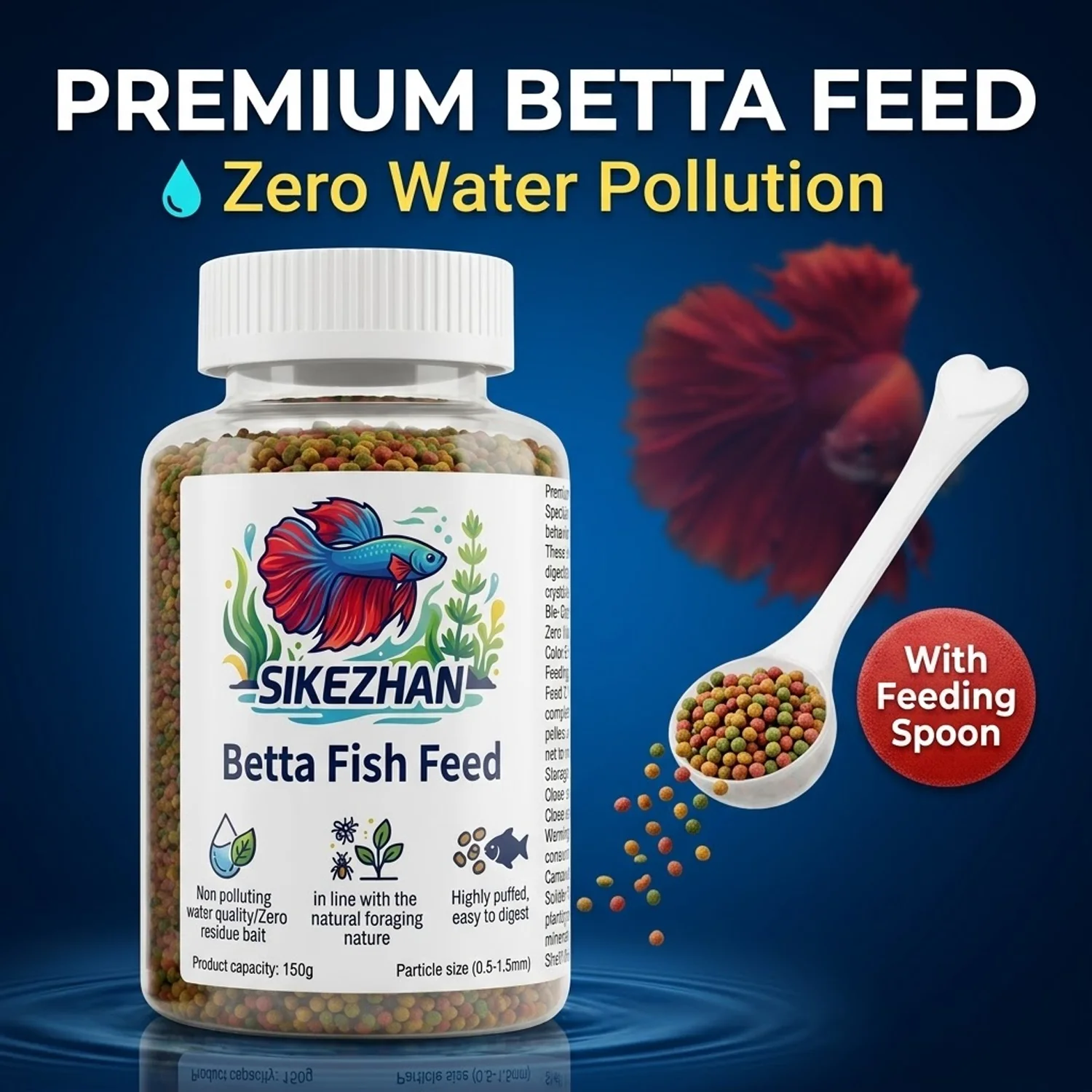 Professional Betta Fish Food Pellets High Protein Color Enhancing Nutritious Feed for Tropical Fighting Fish with Feeding Spoon