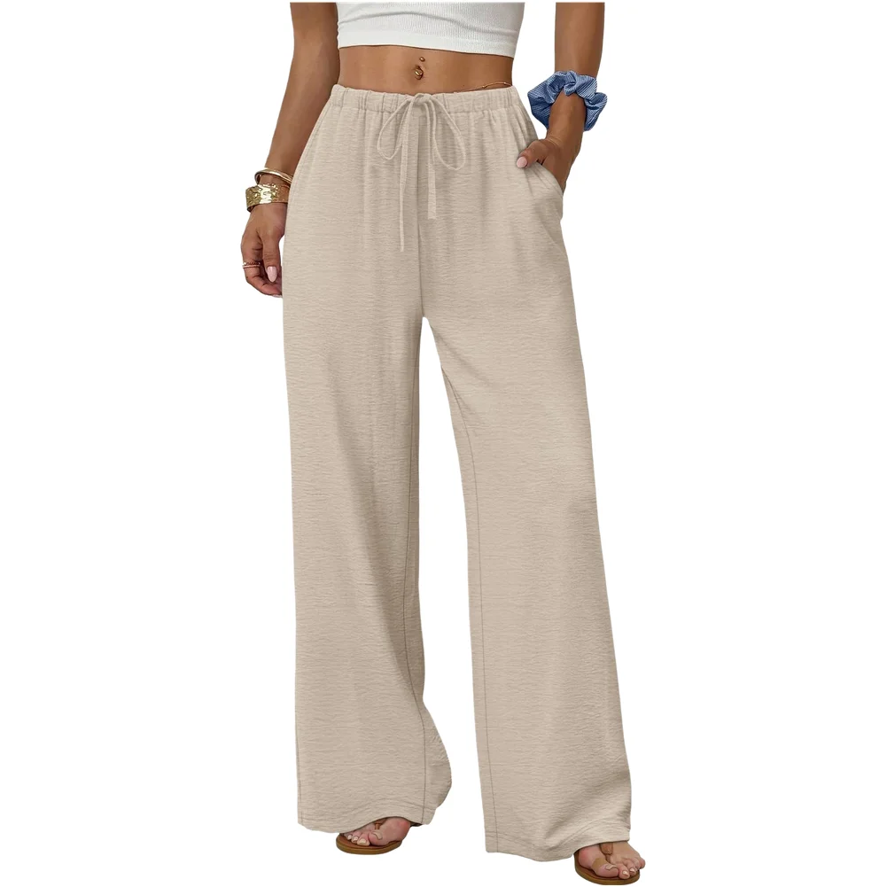 Medium Stretch Casual Trousers Casual Pants Burgundy Color Wide Leg Pants Women Medium Stretch Fabric Solid Color Pattern