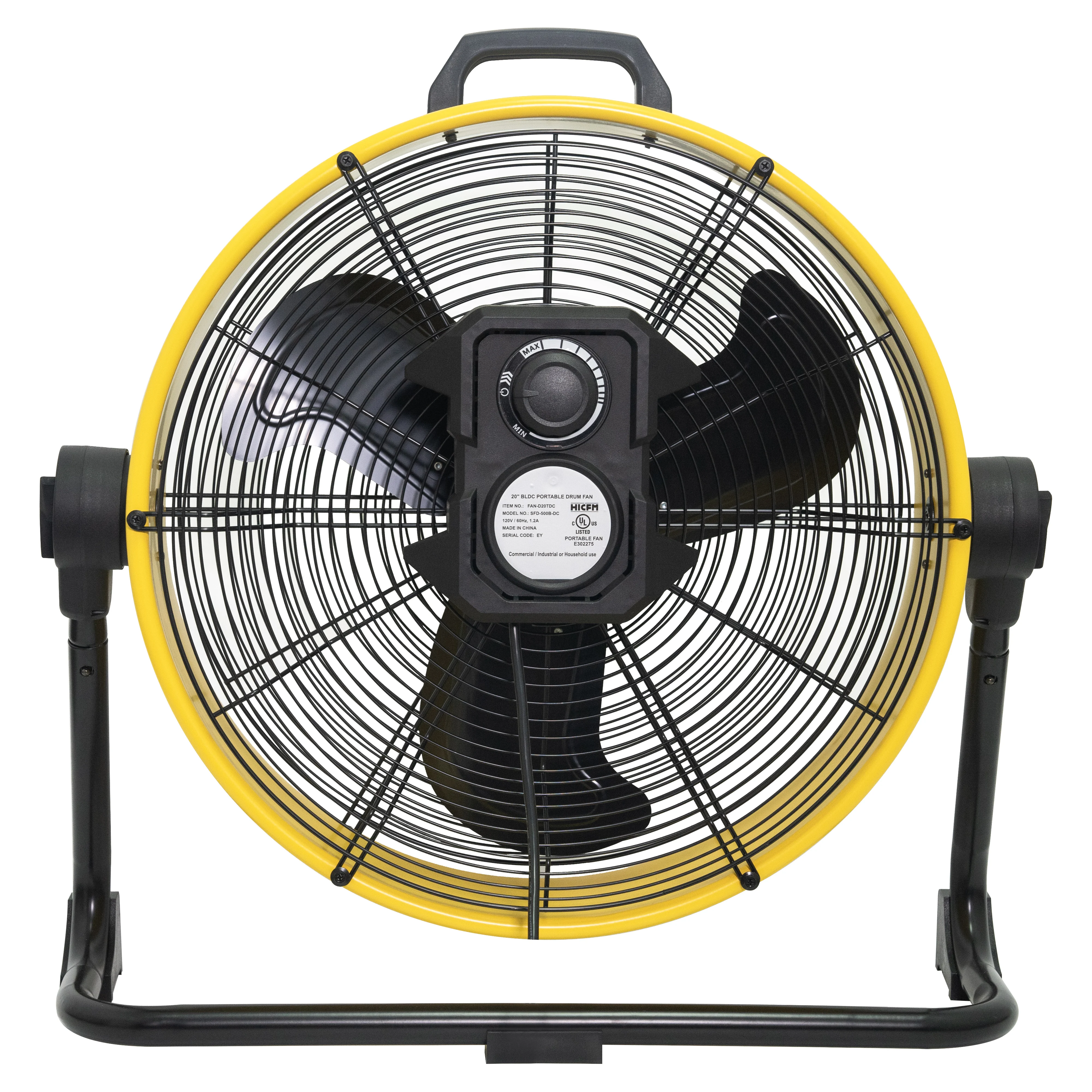 مروحة طبلة بمحرك DC مقاس 20 بوصة من HiCFM، جهاز توزيع هواء عالي السرعة 6100 CFM مع رأس محوري 180 درجة