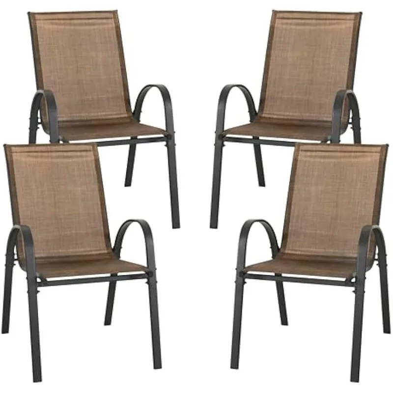 

Patio Dining Chairs Set of 4, Outdoor Stackable Dining Chairs with High Back, All Weather Textilene Patio Chairs, Met