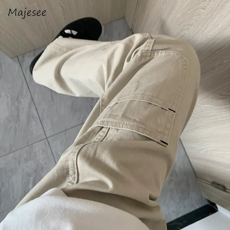 

Solid Casual Pants Men Clothing Pockets Straight Chic Fashionable All-match Japanese Style Simple Full Length High Street Daily